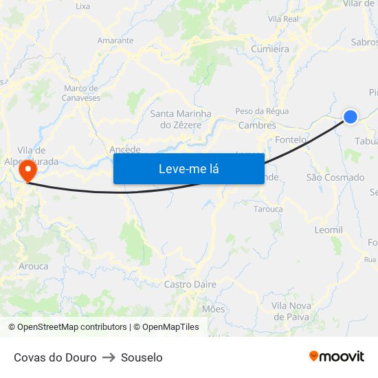 Covas do Douro to Souselo map