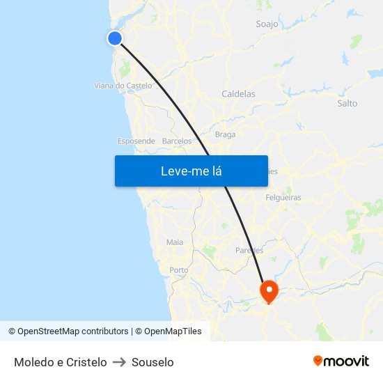 Moledo e Cristelo to Souselo map