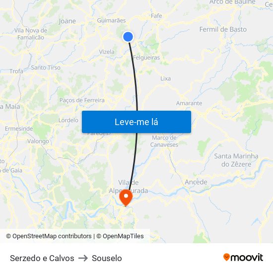 Serzedo e Calvos to Souselo map