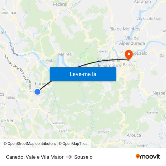 Canedo, Vale e Vila Maior to Souselo map