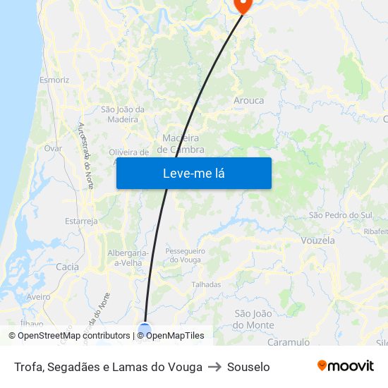 Trofa, Segadães e Lamas do Vouga to Souselo map