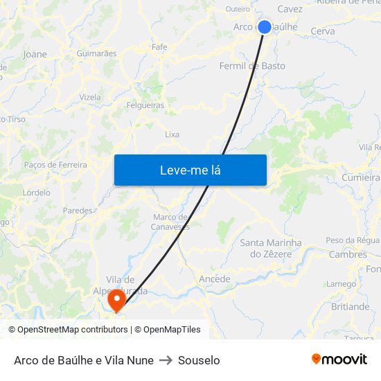 Arco de Baúlhe e Vila Nune to Souselo map