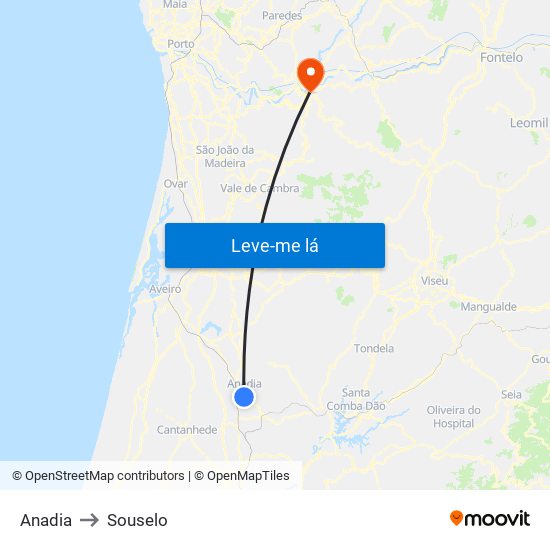Anadia to Souselo map