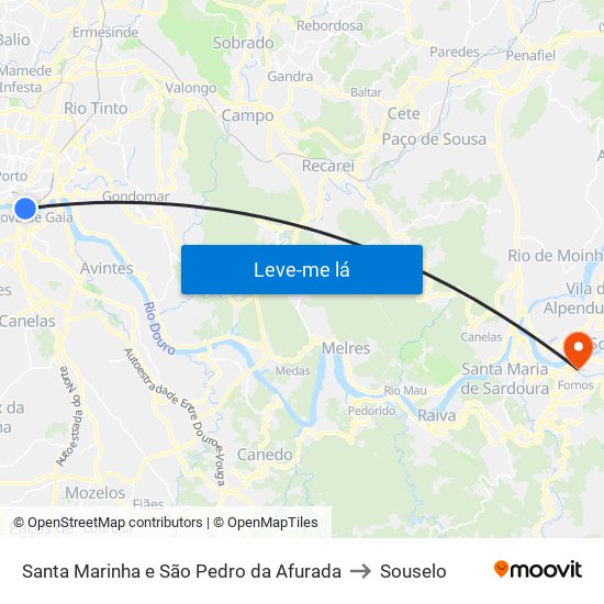 Santa Marinha e São Pedro da Afurada to Souselo map