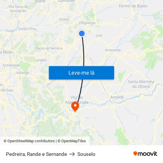 Pedreira, Rande e Sernande to Souselo map