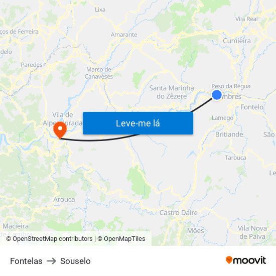 Fontelas to Souselo map