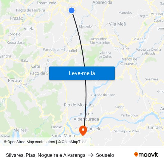 Silvares, Pias, Nogueira e Alvarenga to Souselo map