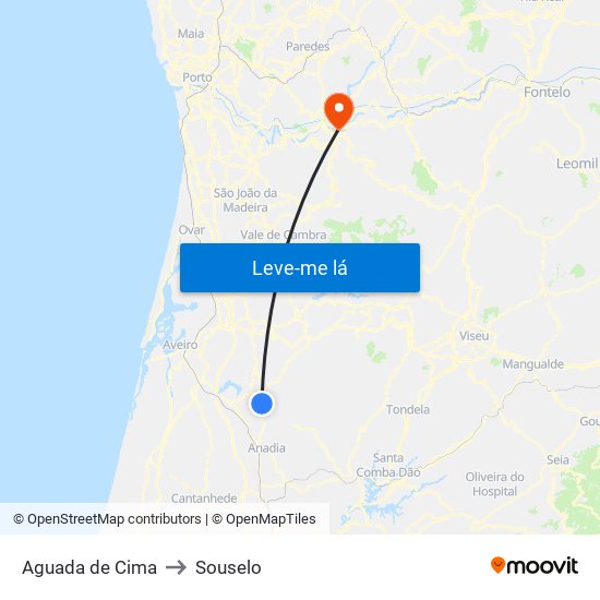 Aguada de Cima to Souselo map