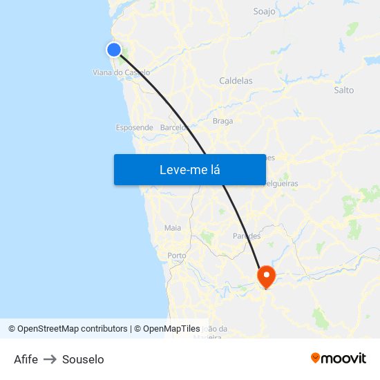 Afife to Souselo map