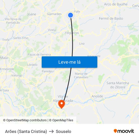 Arões (Santa Cristina) to Souselo map