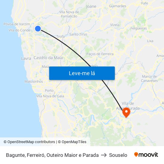 Bagunte, Ferreiró, Outeiro Maior e Parada to Souselo map