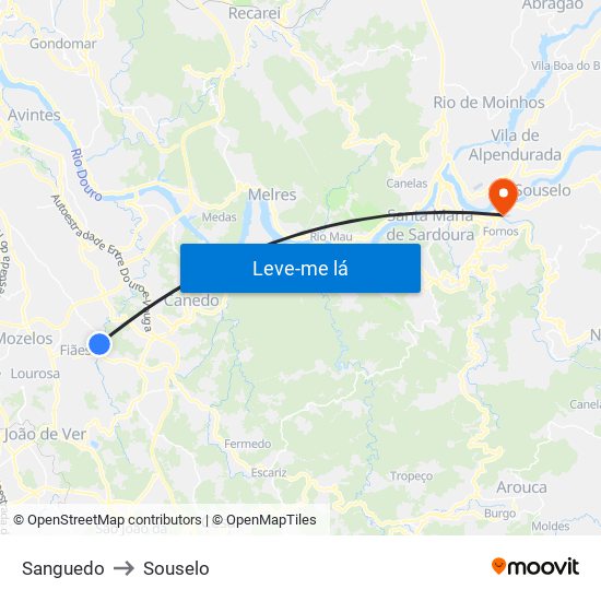 Sanguedo to Souselo map