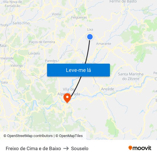 Freixo de Cima e de Baixo to Souselo map