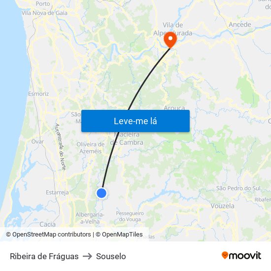 Ribeira de Fráguas to Souselo map