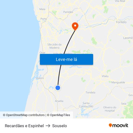 Recardães e Espinhel to Souselo map