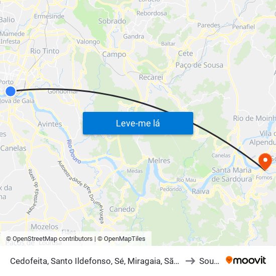 Cedofeita, Santo Ildefonso, Sé, Miragaia, São Nicolau e Vitória to Souselo map