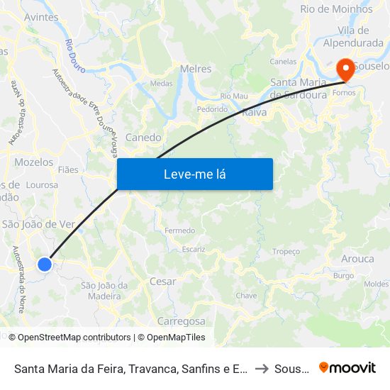 Santa Maria da Feira, Travanca, Sanfins e Espargo to Souselo map