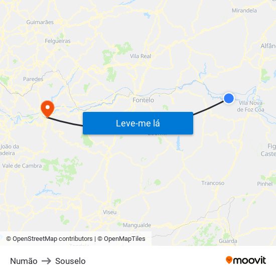 Numão to Souselo map