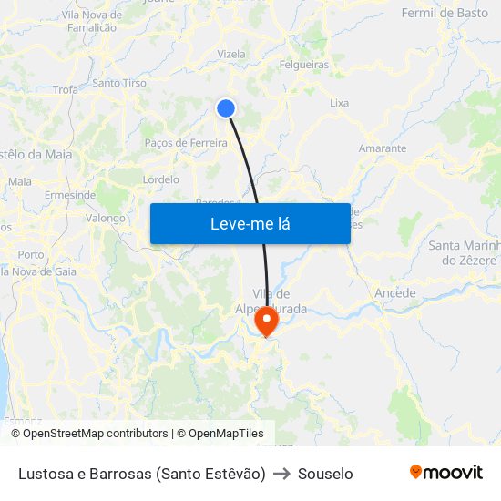 Lustosa e Barrosas (Santo Estêvão) to Souselo map