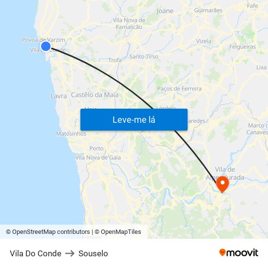 Vila Do Conde to Souselo map