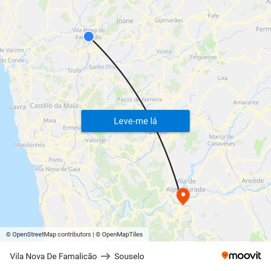 Vila Nova De Famalicão to Souselo map