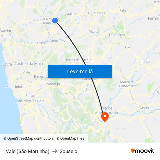 Vale (São Martinho) to Souselo map