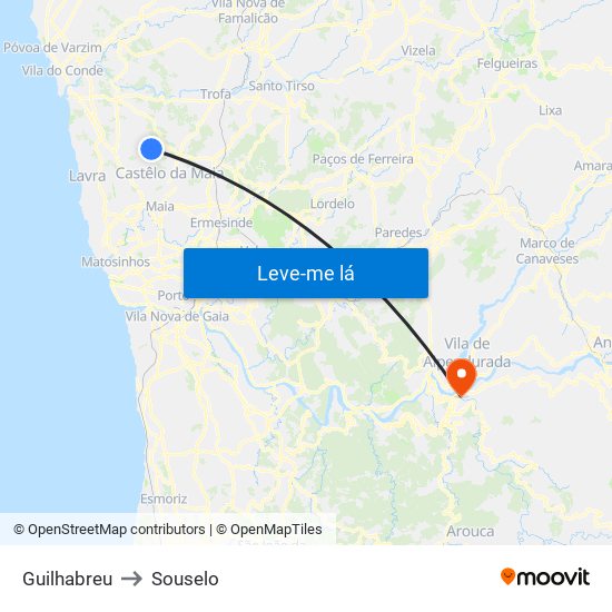 Guilhabreu to Souselo map