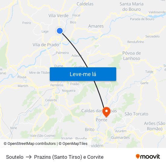 Soutelo to Prazins (Santo Tirso) e Corvite map