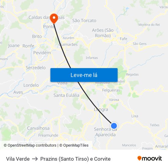 Vila Verde to Prazins (Santo Tirso) e Corvite map