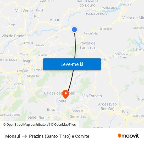 Monsul to Prazins (Santo Tirso) e Corvite map