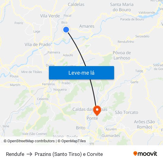 Rendufe to Prazins (Santo Tirso) e Corvite map