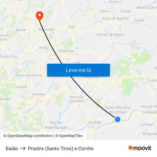 Baião to Prazins (Santo Tirso) e Corvite map