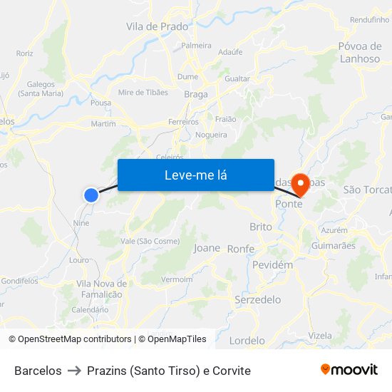 Barcelos to Prazins (Santo Tirso) e Corvite map