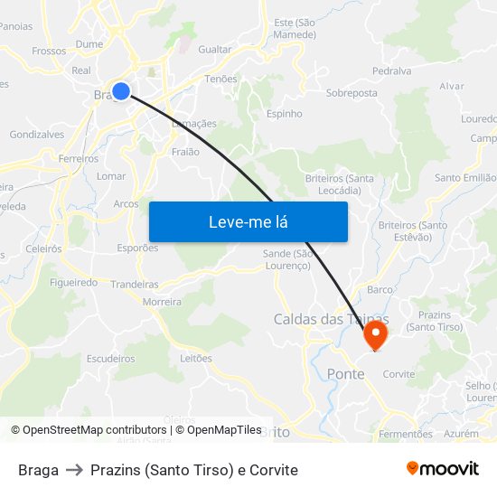 Braga to Prazins (Santo Tirso) e Corvite map