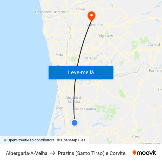 Albergaria-A-Velha to Prazins (Santo Tirso) e Corvite map