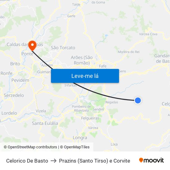 Celorico De Basto to Prazins (Santo Tirso) e Corvite map