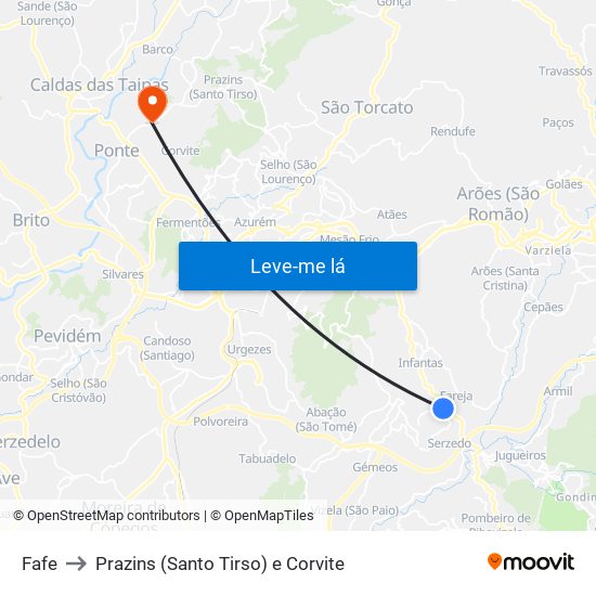 Fafe to Prazins (Santo Tirso) e Corvite map