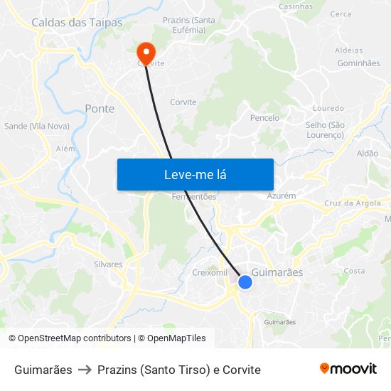 Guimarães to Prazins (Santo Tirso) e Corvite map