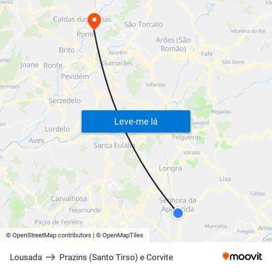 Lousada to Prazins (Santo Tirso) e Corvite map