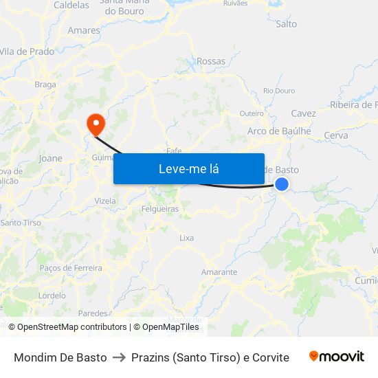 Mondim De Basto to Prazins (Santo Tirso) e Corvite map