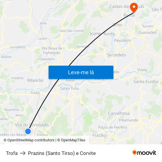 Trofa to Prazins (Santo Tirso) e Corvite map