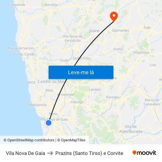 Vila Nova De Gaia to Prazins (Santo Tirso) e Corvite map