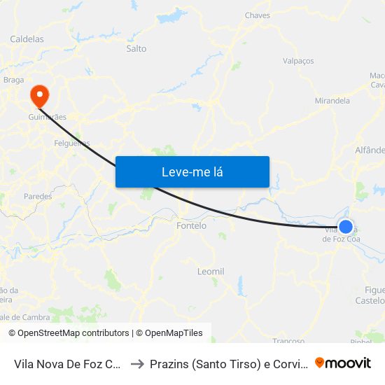 Vila Nova De Foz Côa to Prazins (Santo Tirso) e Corvite map