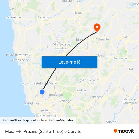 Maia to Prazins (Santo Tirso) e Corvite map