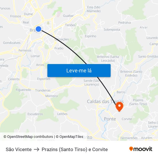 São Vicente to Prazins (Santo Tirso) e Corvite map