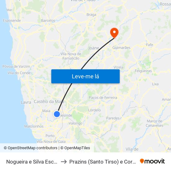 Nogueira e Silva Escura to Prazins (Santo Tirso) e Corvite map