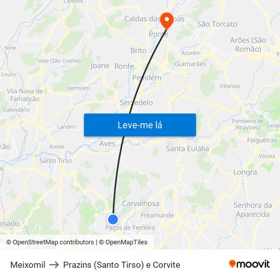 Meixomil to Prazins (Santo Tirso) e Corvite map