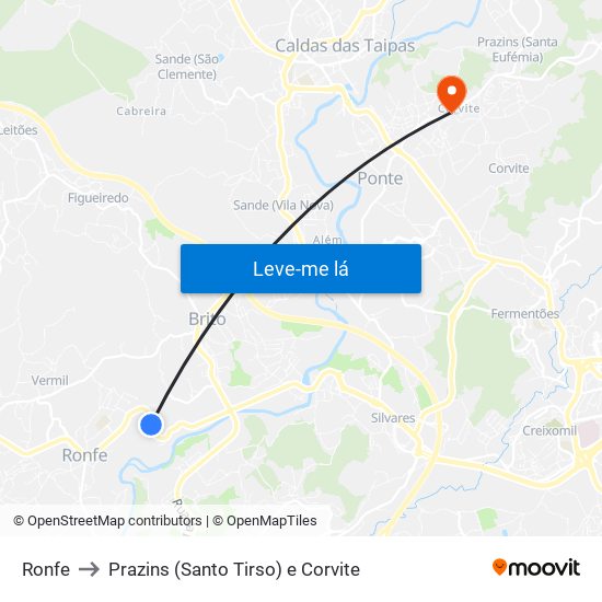 Ronfe to Prazins (Santo Tirso) e Corvite map