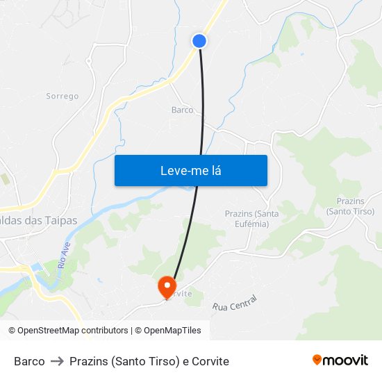 Barco to Prazins (Santo Tirso) e Corvite map