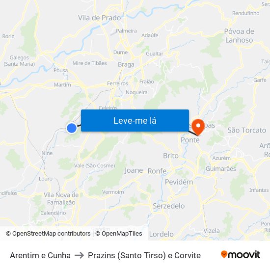 Arentim e Cunha to Prazins (Santo Tirso) e Corvite map